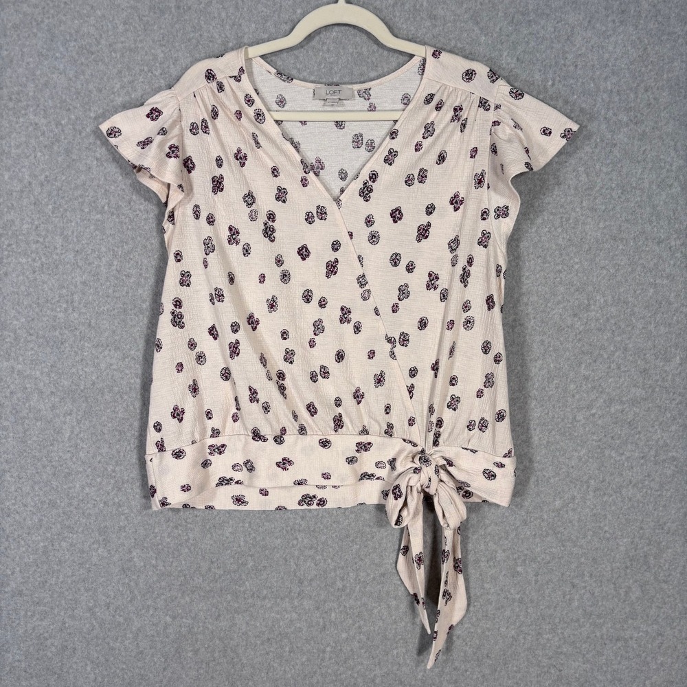 Loft Gauze Faux‎ Wrap Blouse Large Cream Floral Dainty Feminine Peasant Boho